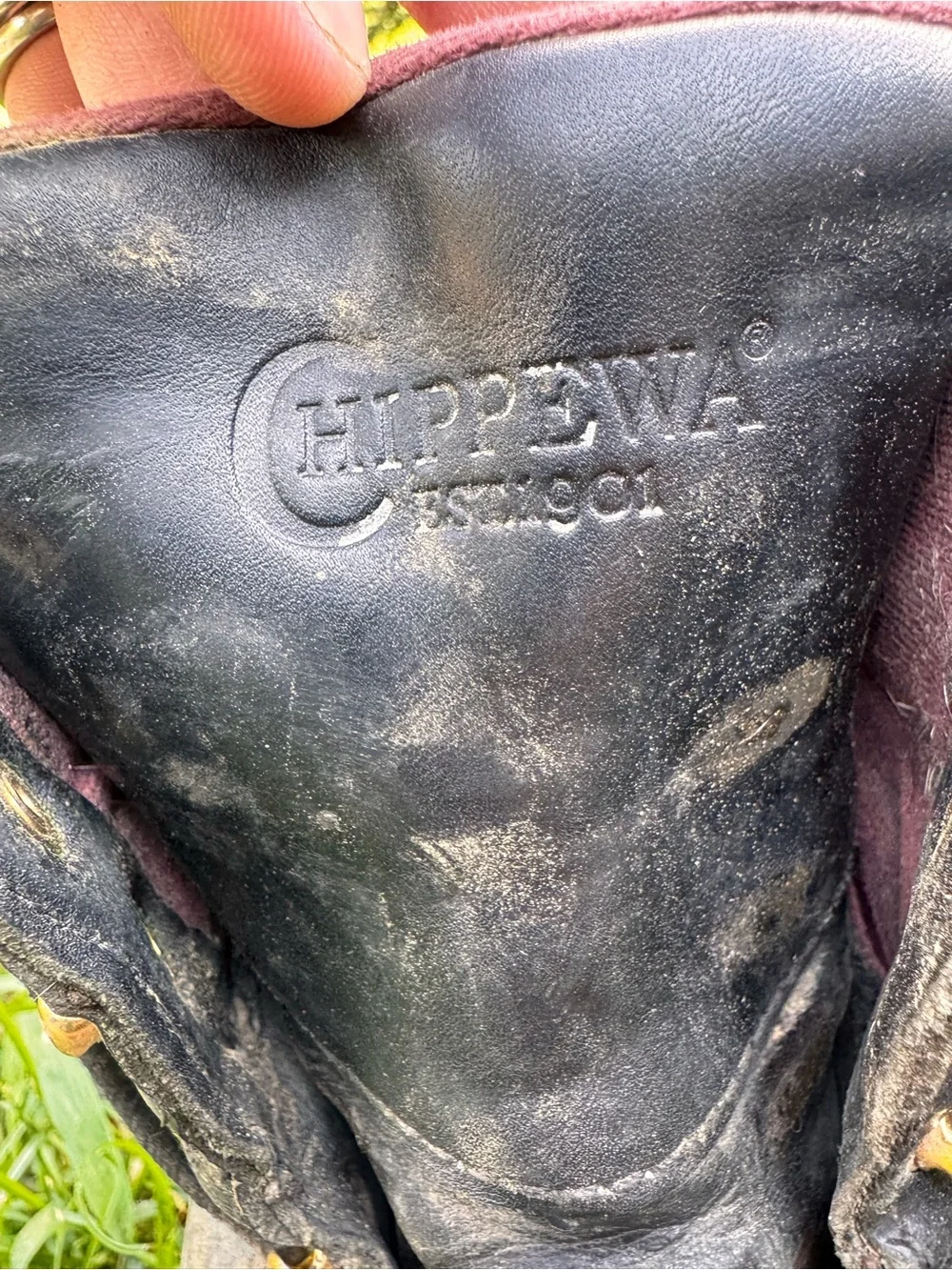 Chippewa Black Leather Work Boots with Maroon Lining